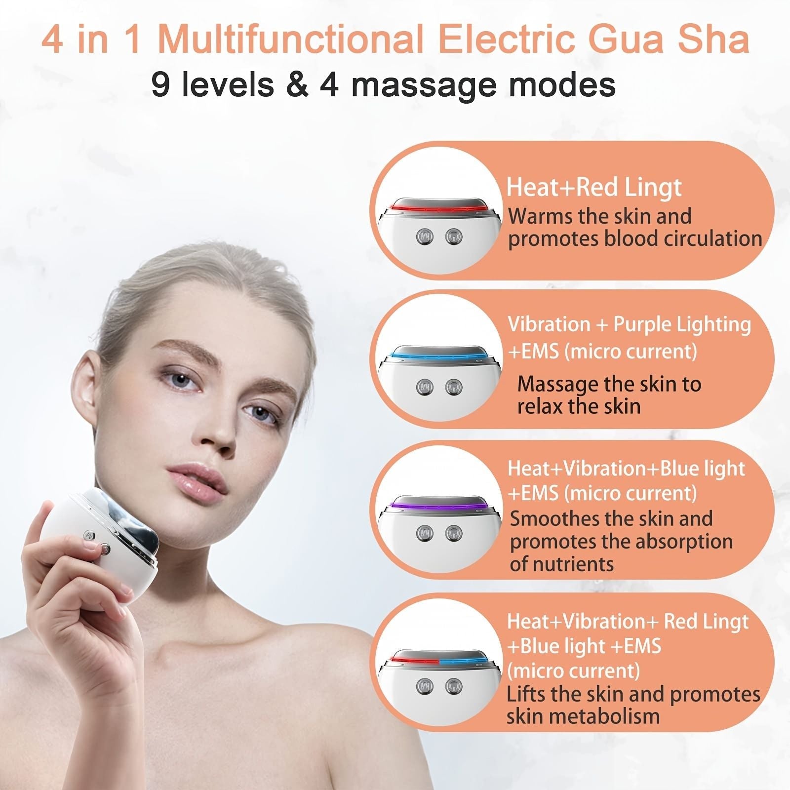 Electric Gua Sha Facial Massager 9 Modes Anti Aging Tool