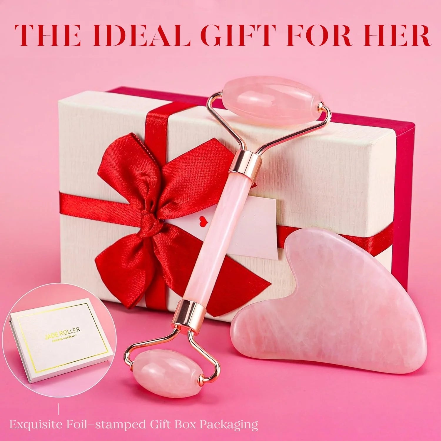 Pink Jade Roller Gua Sha Facial Massage Skin Care Tools