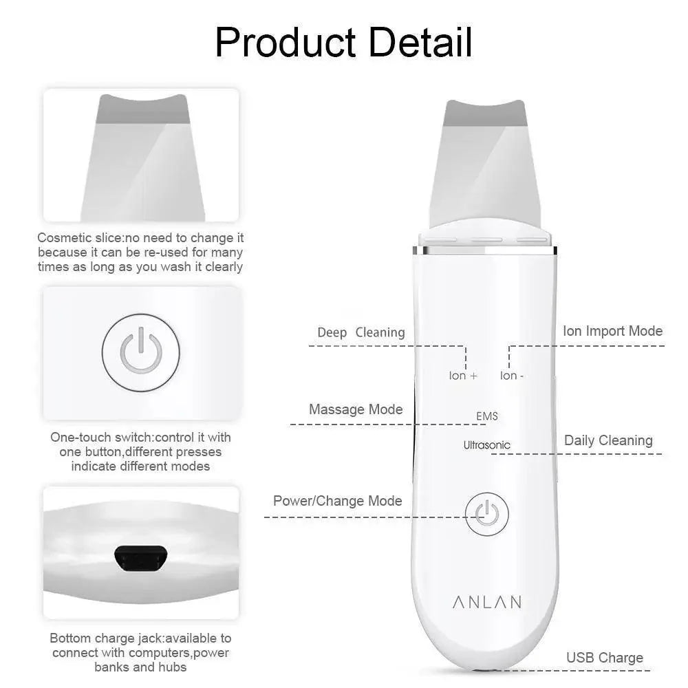 Ultrasonic Skin Scrubber Pen Face Cleansing Dead Skin Remover